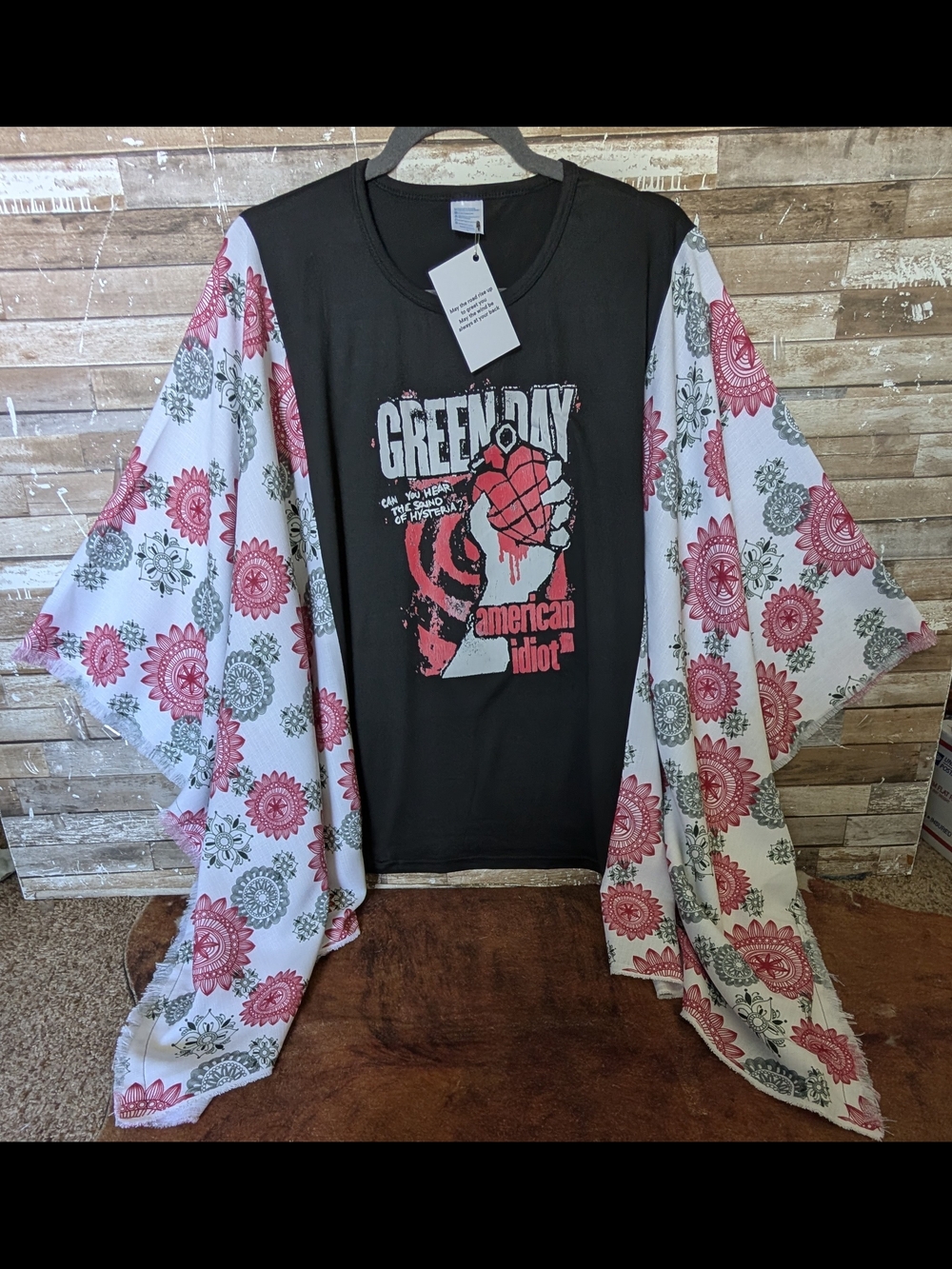 Green Day Graphic American Idiot Boho Bat Winged Sleeves Top